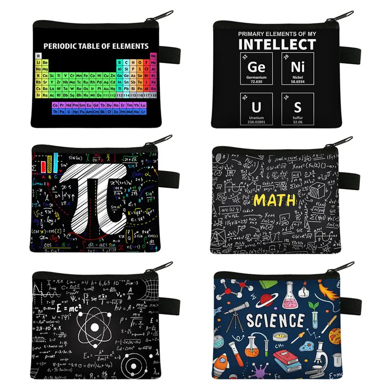 Periodic Table of Elements Coin Purses Women Wallets Mathematical Formula PI Money Coin Bags Science Experiment Boys Girls Purse