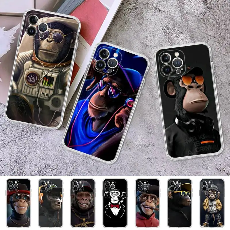 

RuiCaiCa Funny Thinking Monkey With Headphone Phone Case For iPhone 8 7 6 6S Plus X SE 2020 XR XS 14 11 12 13 Mini Pro Max Case