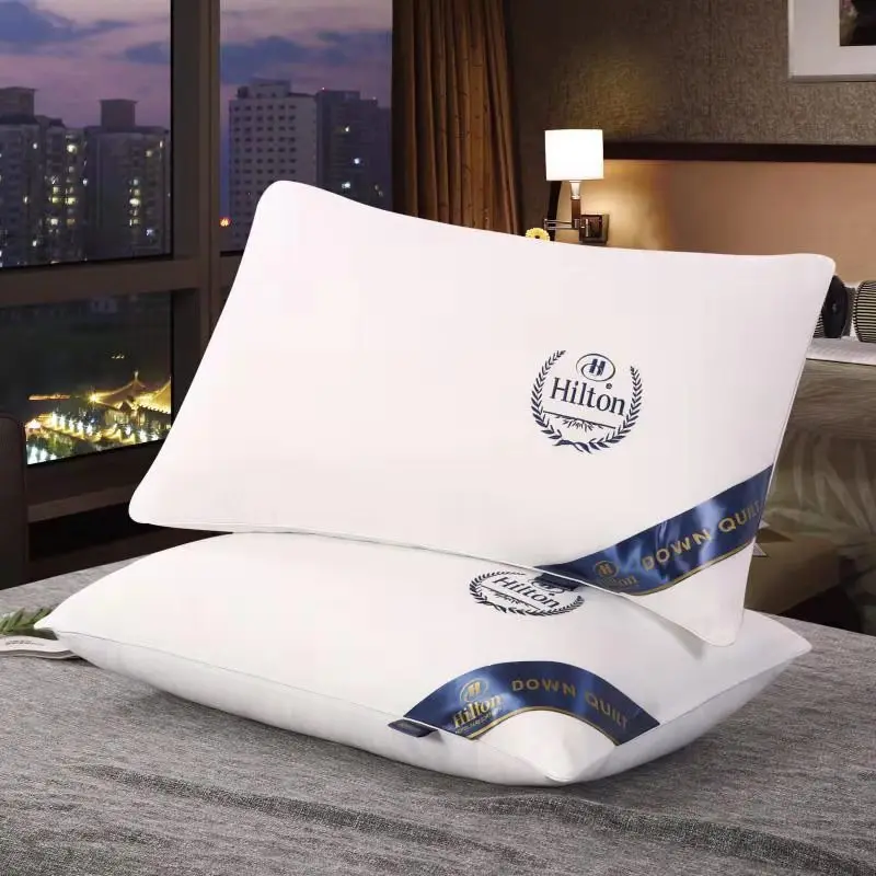 

100%Cotton Hilton Solid color high-end embroidered pillow Hilton pillow five-star hotel neck protection pillow single fun pillow