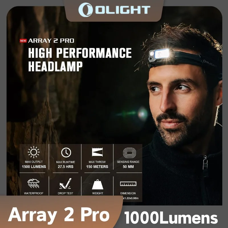 Налобный фонарь OLIGHT Array 2 Pro 1500 люмен с красным цветом работает от USB-C