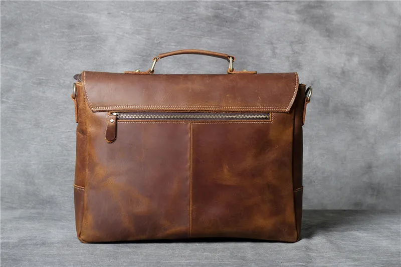 Vintage crazy horse cowhide men's briefcase business high quality genuine leather luxury office laptop shoulder messenger bag