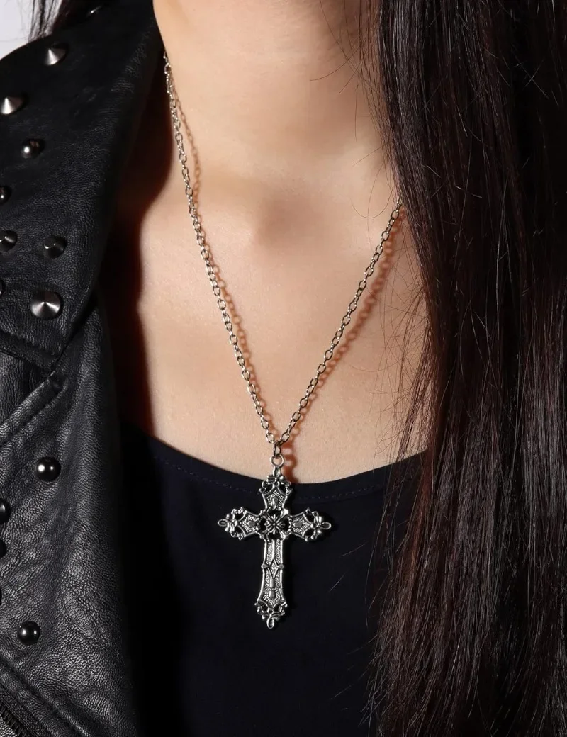 Готическое ожерелье из нержавеющей стали с серебряным крестом-цепочкой для