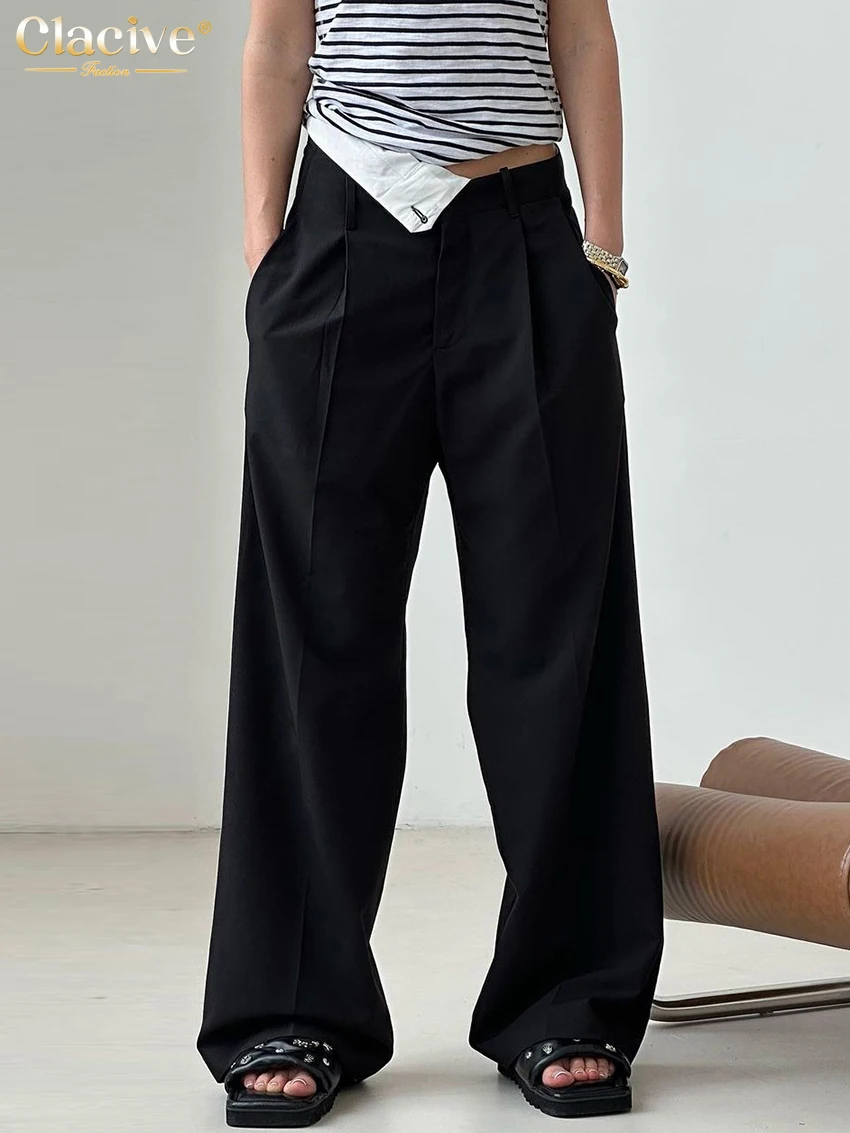 

Clacive Fashion Loose Black Women'S Pants 2023 Elegant Chic High Waist Office Lady Pants Vintage Spliced Stright Trousers Female