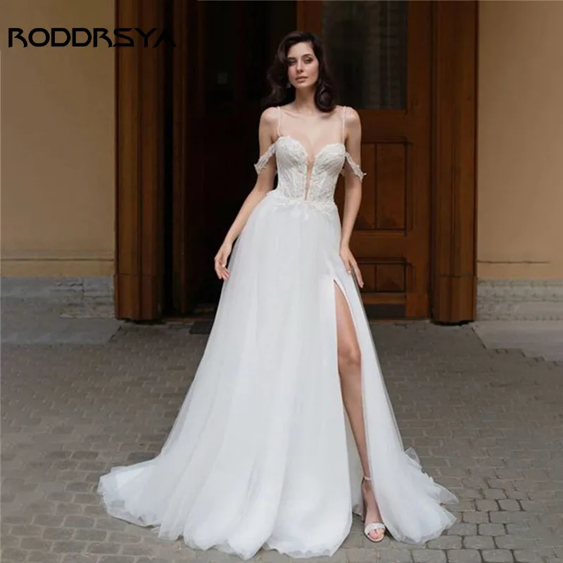 

RODDRSYA A Line Sweetheart Wedding Dresses 2023 Elegant Off The Shoulder Bridal Gown Sweep Train Custom Made Vestidos De Novia