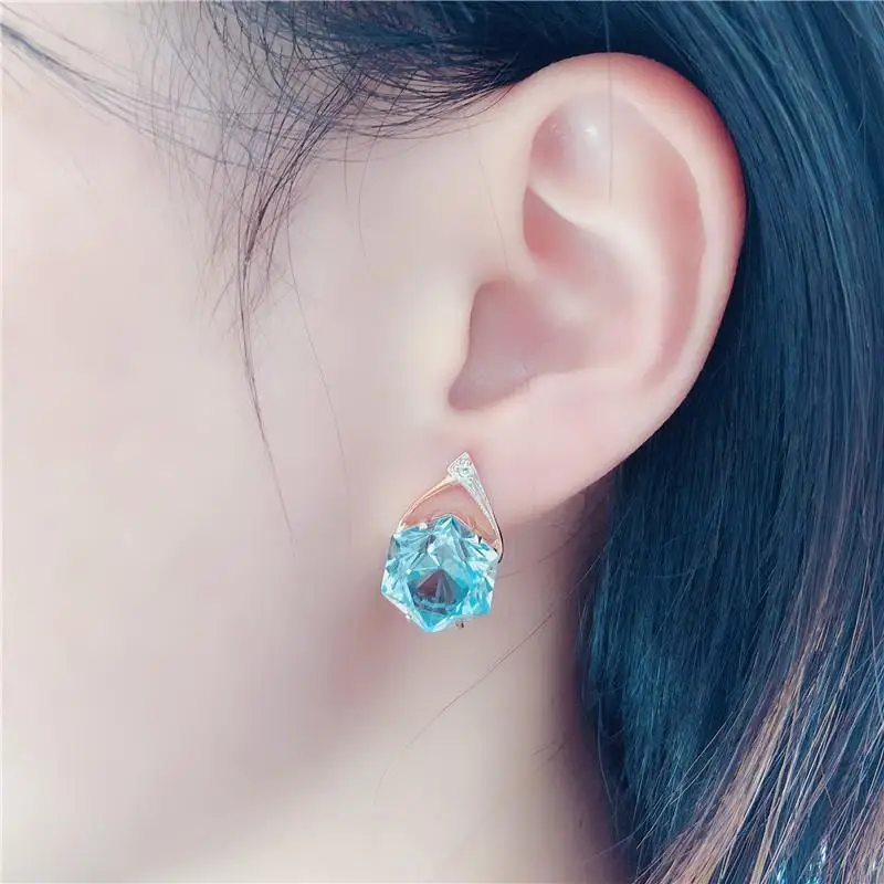 585 Пурпурно-золотые серьги с вставкой из розового золота 14К и геометрическими светло-сапфировыми вставками для женщин. Роскошные свадебные и вечерние украшения.