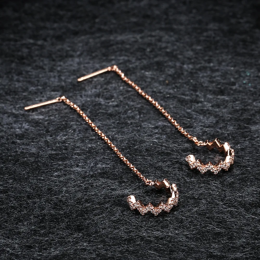 

APM STYLE High Quality 925 Sterling Silver Round Wavy Earline Gentle Temperament Long Pendant Rose Gold Simple Earrings