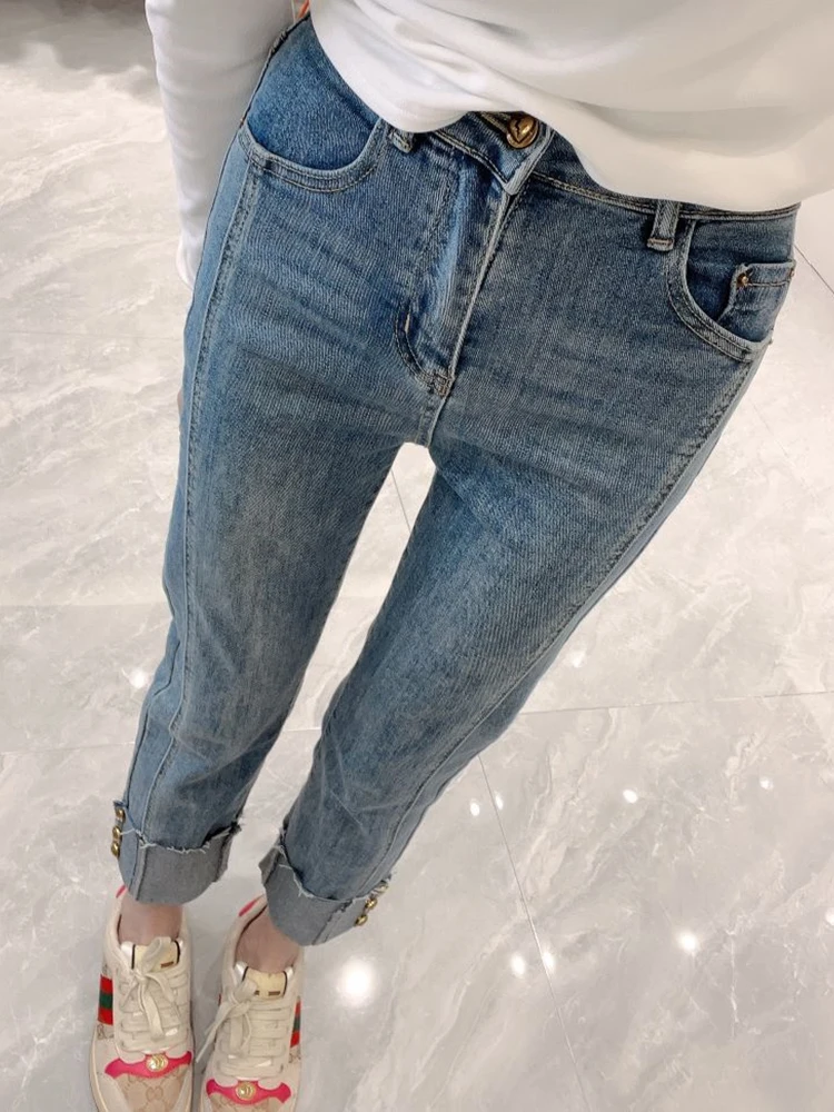 

Pants Traf Middle Age Harem Pants Office Lady All Season Button High Jeans Baggy Jeans Clearance