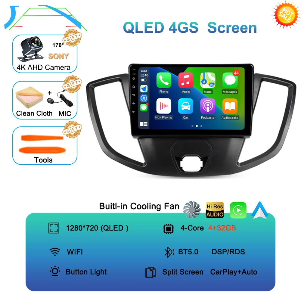 

Автомобильный радиоприемник Android 15 для Ford Transit 2015 2016 2017 2018 Carplay Мультимедийный видеоплеер GPS Стерео 2din WIFI + 4G BT QLED Экран