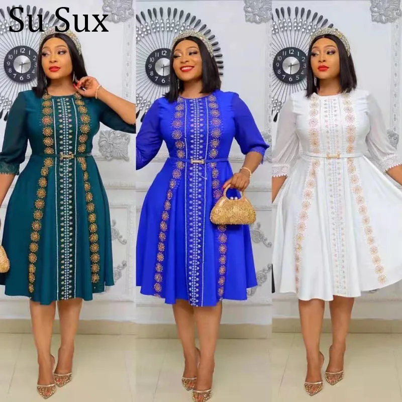 

Sequins A-Line Dress African Clothes For Women Dashiki African Dress 2022 Summer O Neck High Waist Dress Vestidos Partyclub