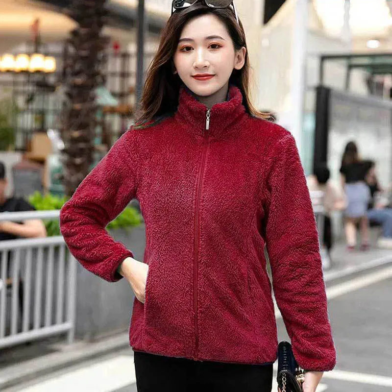 Parkas Women's Outdoors Coats 2022 Winter Fashion Faux Fur Coral Velvet Zipper Splicing Stand Collar Casual Warm Jackets Woman