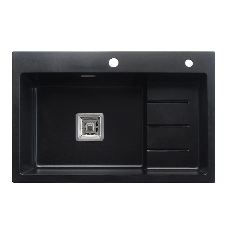 

Black quartz stone sink kitchen household thickened granite countertop basin