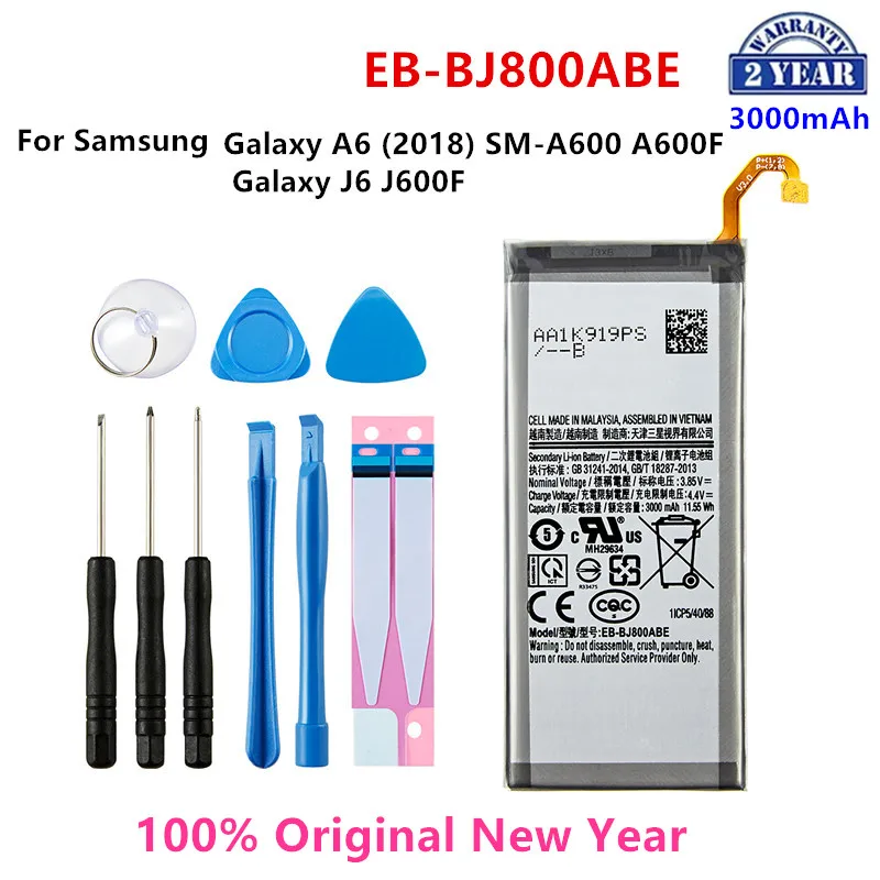 

100% Orginal EB-BJ800ABE 3000mAh Battery For Samsung Galaxy A6 (2018) SM-A600 A600F Galaxy J6 J600F Mobile Phone +Tools