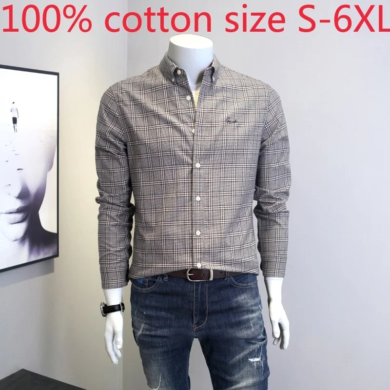 

New Arrival High Quality Autumn Men Long Sleeve Young 100% Cotton Plaid Embroidered Casual Shirts Flannel Plus Size S-4XL 5XL6XL