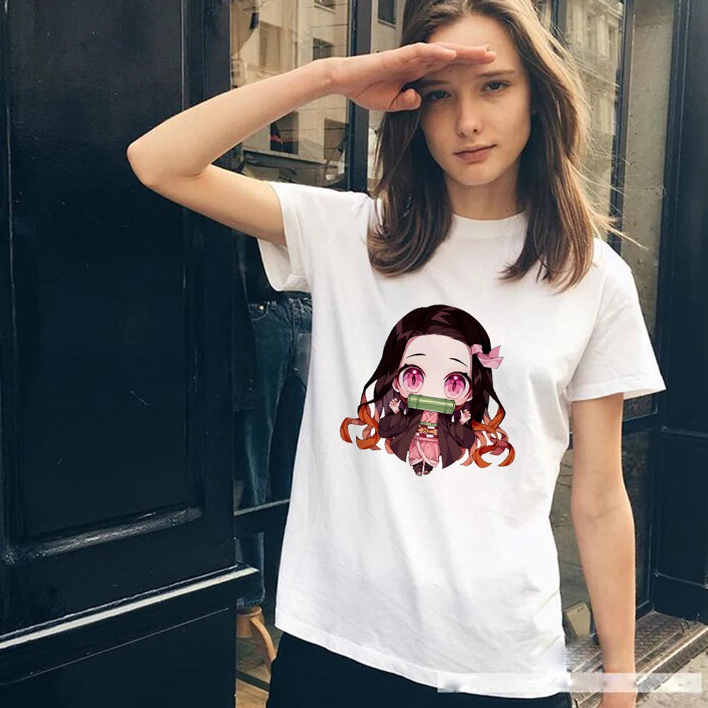 

T Shirt Women Summer Popular Tshirt White Leisure All-Match Pattern Ghost Killing Blade Trendy Creativity Girl Kamado Nezuko