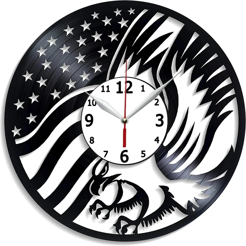 

Американские настенные часы с орлом, американские зеркальные винтажные настенные часы с виниловой пластиной в стиле ретро, Большие зеркаль...