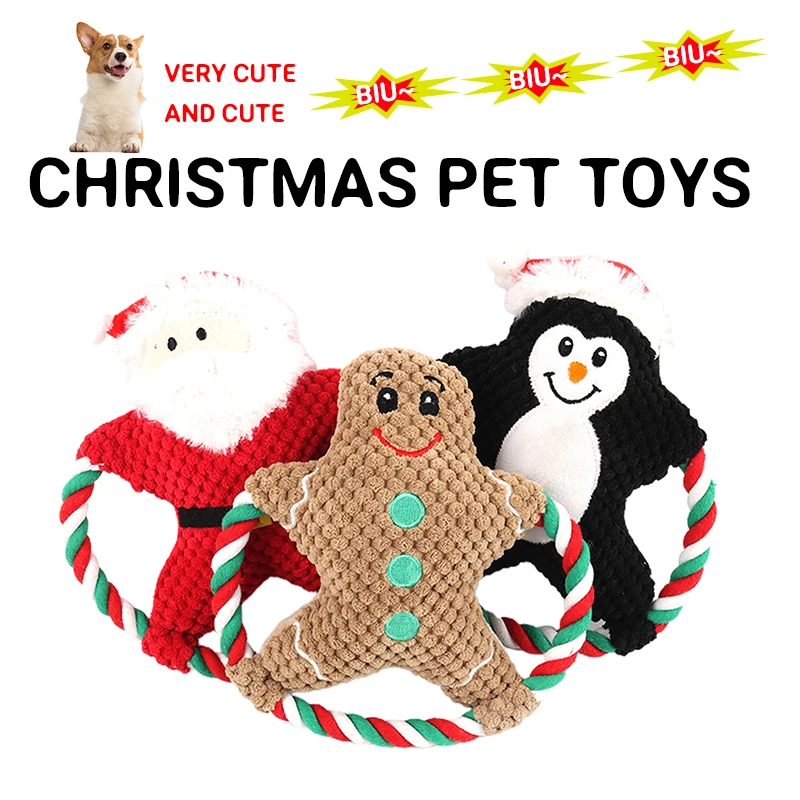 

Pet Plush Toy Christmas Dog Toys Vocal Cartoon Cotton Rope Molar Bite Resistance Vent Toys Portable Fashion Funny Dog Cat Toys