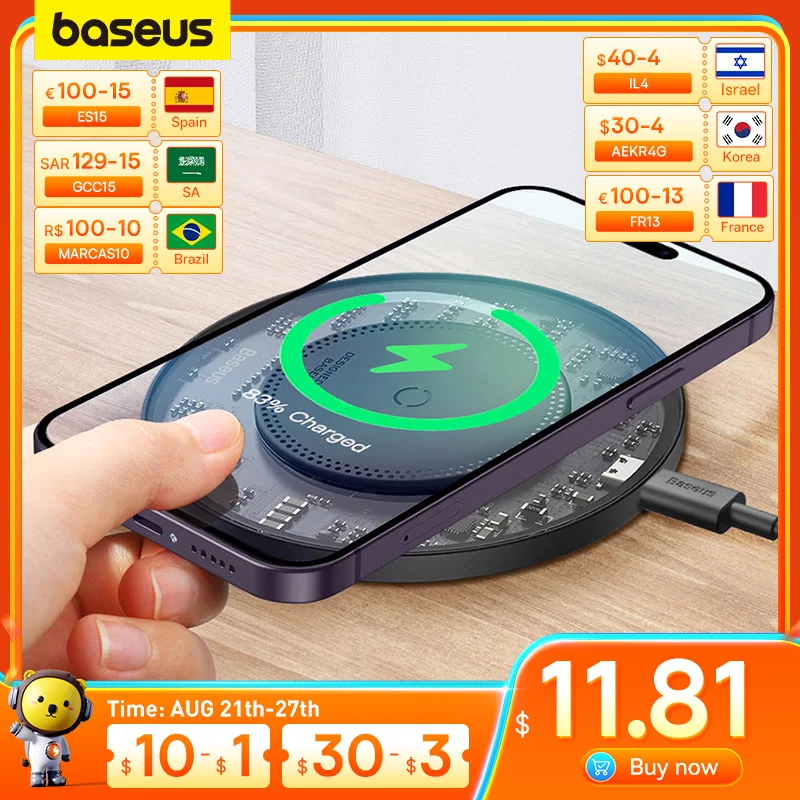 

Baseus 15W Fast Wireless Charger For iPhone 14 13 12 For Airpods Visible Qi Wireless Charging Pad For Samsung S22 S10 Xiaomi LG