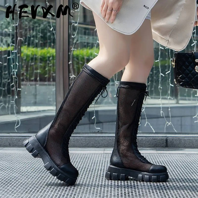 High Knee Cool Boots Sandals Women 2023 New Hihg Heels Rome Mesh Breathable Lace Up Sandals Ladies Paltform Sandals Shoes Party