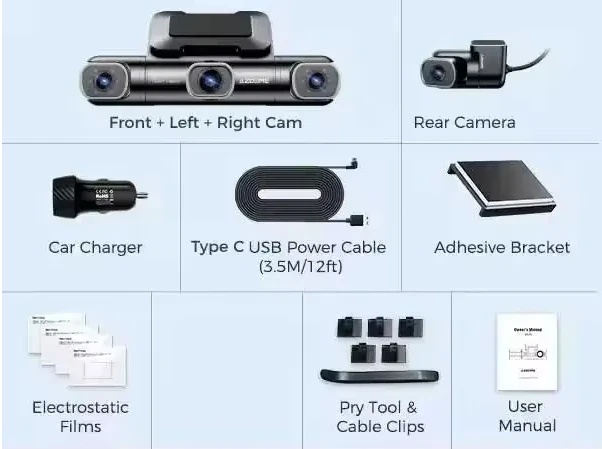 

AZDOME 360° ° Видеорегистратор M660 Передняя задняя внутренняя автомобильная камера 5G WiFi GPS 4-канальная видеорегистратор для автомобилей ИК ночного видения 2,5K + 1K + 1K + 1K