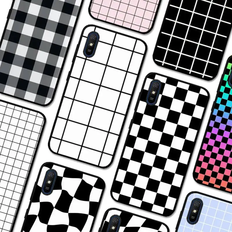 

Checkerboard Plaid Black White Square Phone Case for Redmi 5 6 7 8 9 A 5plus K20 4X S2 GO 6 K30 pro
