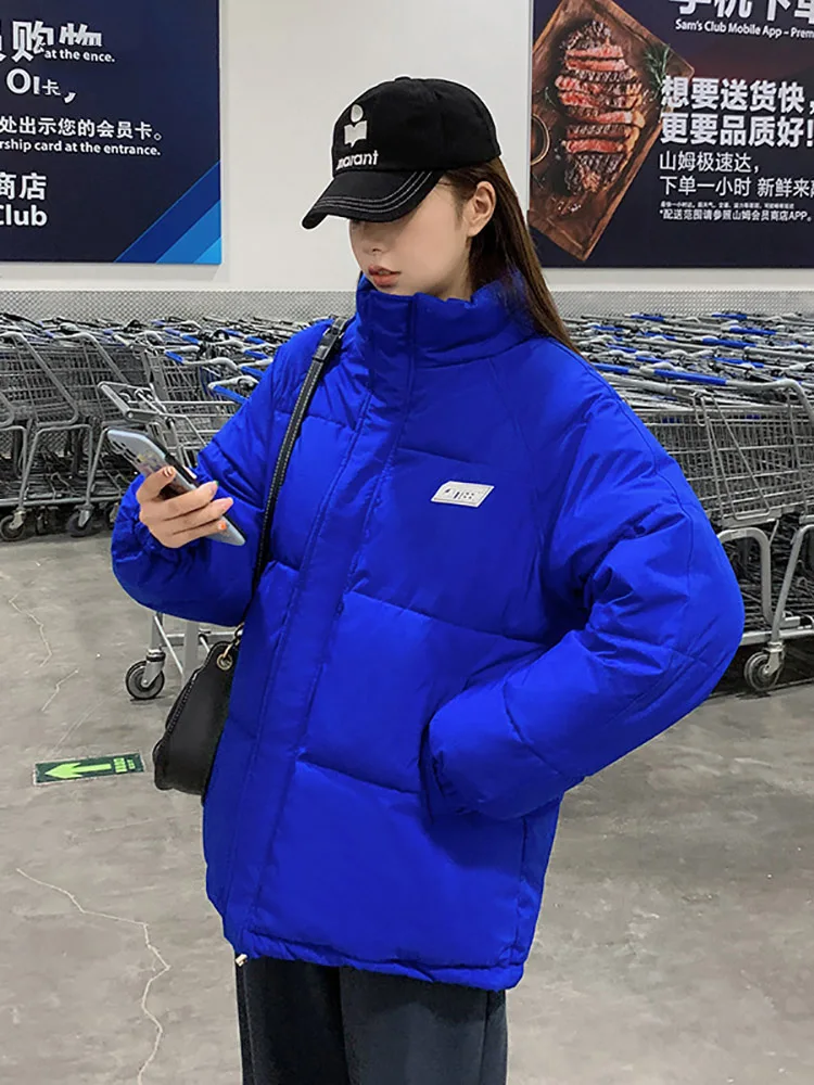 New Winter Puffer Jacket Women Fashion Loose Pockets Thick Short Parkas Stand Collar Winter Clothes Women Coats