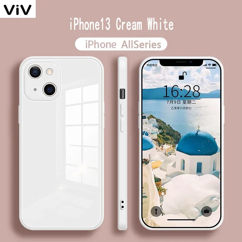 

Оригинальный чехол из жидкого силикона и закаленного стекла для iPhone 13 12 11 Pro Max Mini X XS XR 7 8 Plus, Жесткий Бампер, защитный чехол