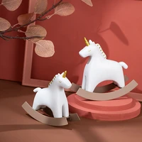 resin unicorn rocking horse sculpture ornaments animal figurines miniatures kawaii accessories adornos para casa