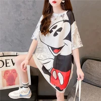 disney mickey mouse 2xl oversized white black mesh top for ladies summer quick dry transparent hollow out graphic t shirts women