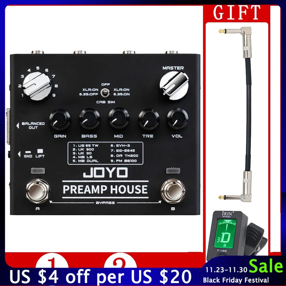 

JOYO R-15 PREAMP HOUSE Cabinet Simulator Effects Pedal Build-in 9 Amp's Preamps Features Clean & Distortion Channel Guitar Pedal