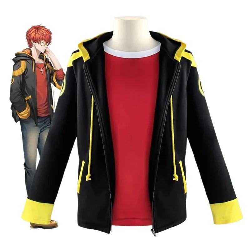 Фото Костюм для косплея Mystic Messenger 707, костюм для аниме-игр MM, пальто с капюшоном, футболка, униформа, костюм для Хэллоуина, мужской и женский костюм для ролевых игр №2