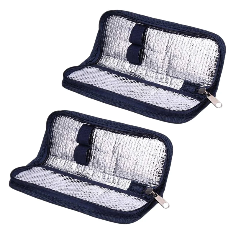 

2X Insulin Cooler Travel Case Diabetic Medication Organizer Cooler Bag Navy Blue
