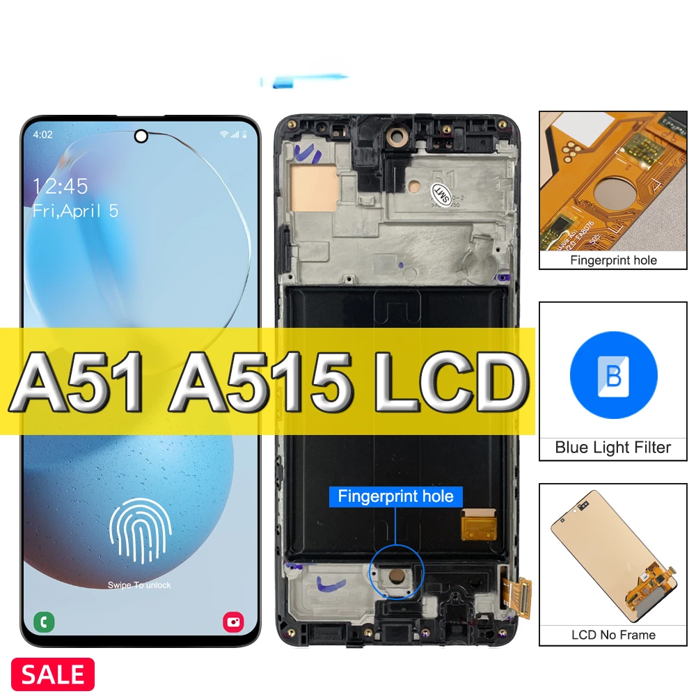 

6,5 "Super AMOLED для Samsung Galaxy A51, ЖК-дисплей со сканером отпечатков пальцев, сенсорный экран, дигитайзер, Galaxy A515F SM-A515F/DS,A515F/DSN