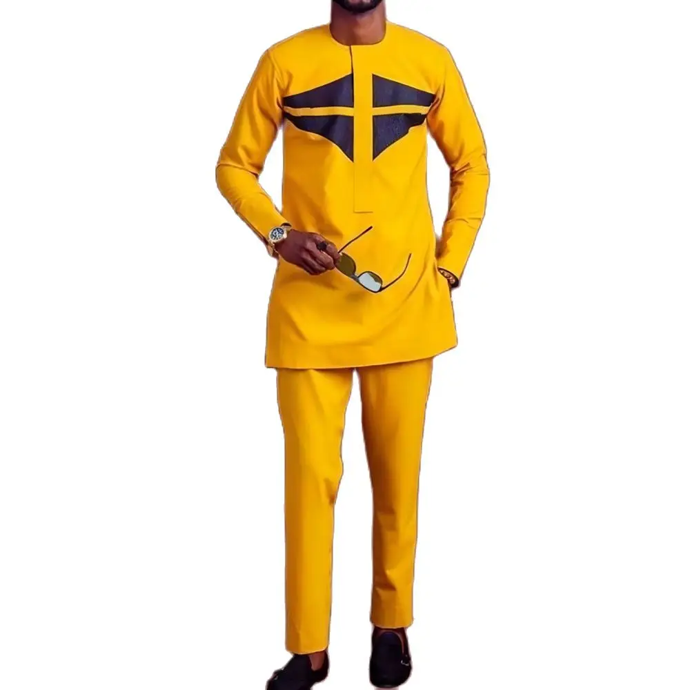 Dashiki African Dresses for Men 2piece Suit Ethnic Style Casual Ramadan Traditional Dress Long-sleeved Top Pants Outfits Clothes