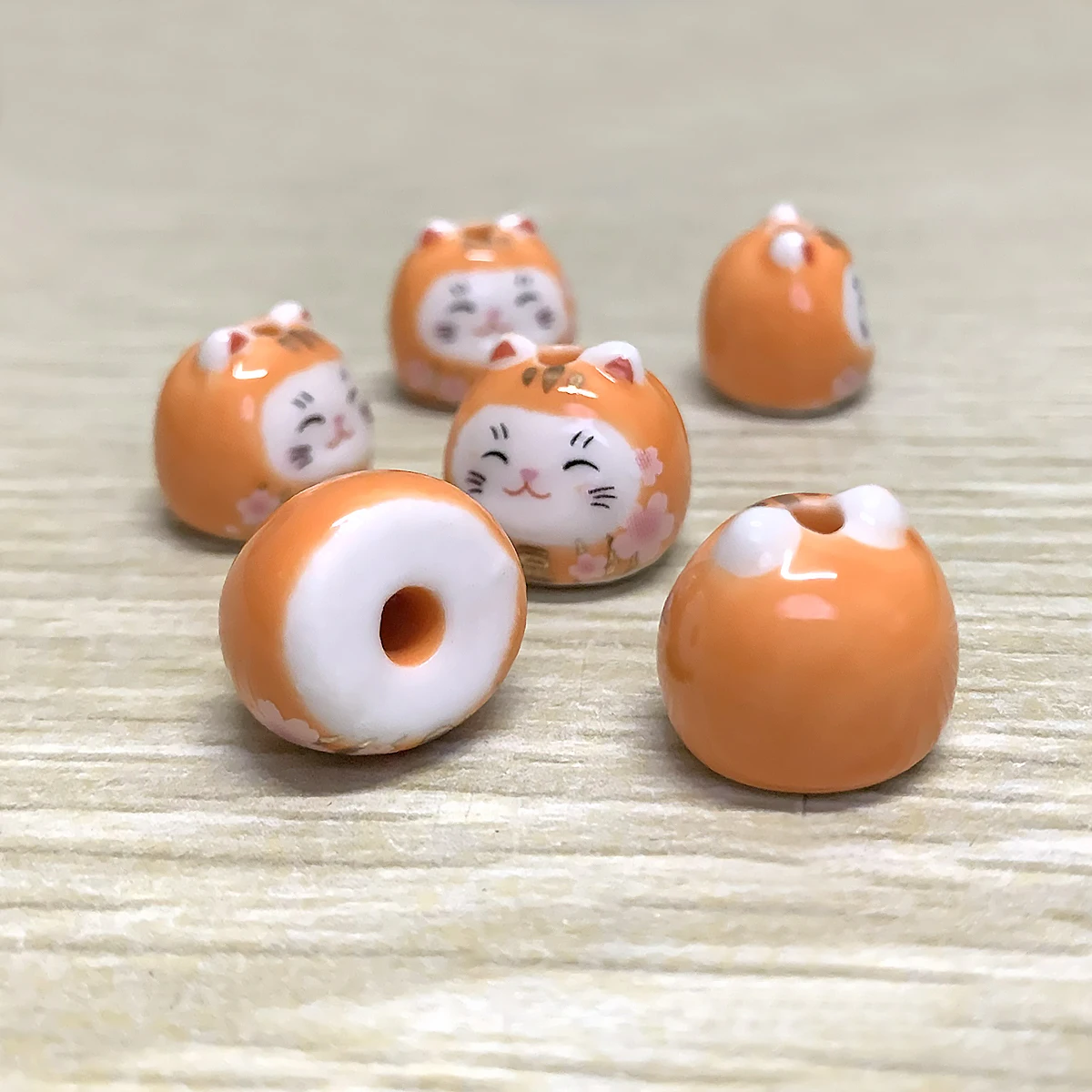 

Orange Ceramic Beads Small Flower Lucky Cat Loose Bead For Jewelry Making Handmade Diy Necklace Keychain Earrings For Women