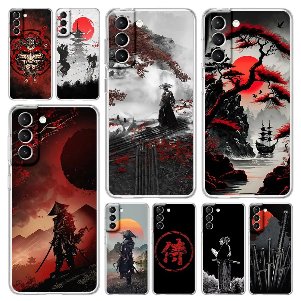 

Japanese Bushido Samurai Phone Case For Samsung Galaxy S23 Ultra S22 5G S20 S21 FE 5G S10E S9 S8 S10 Plus Silicone Clear Cover