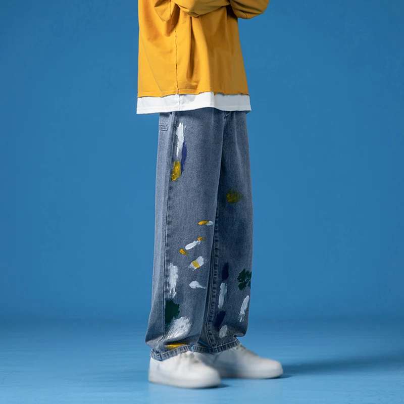 Mens Stretch Jeans Color Oil Painting Print Jeans Stylish Casual Jeans Youth Sexy&Cool Must Trend Hip-hop Street Pants Men Jeans