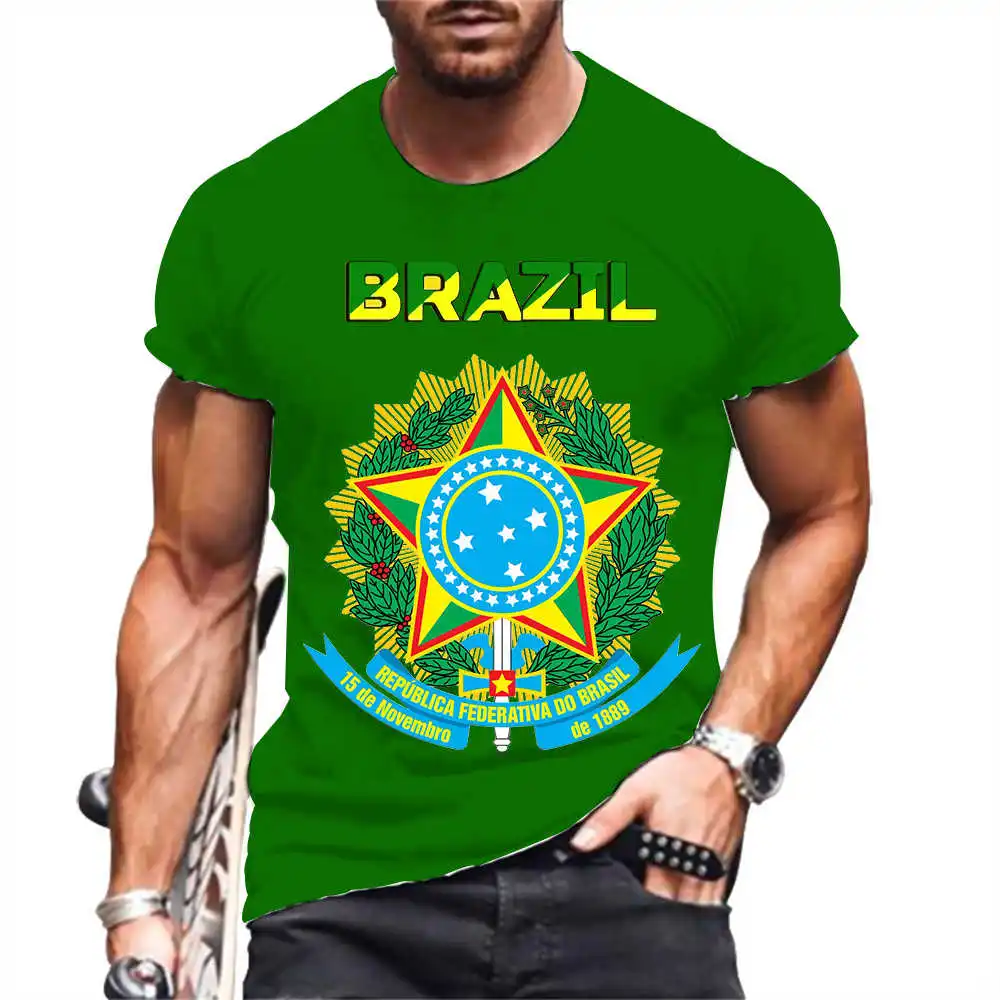 

2023 Men's T-shirt Brazil Flag T Shirt Men Ladies 3D Print Tshirt Harajuku Style Short Sleeve Shirt Summer Tops Casual Clothing
