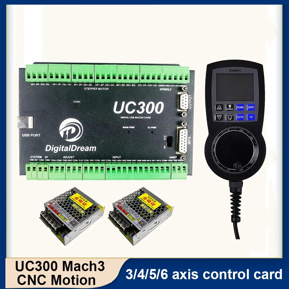 UC300 300Khz 24VDC 1A Mach 3 CNC Motion Controller With NVMPG Pendant For Cutting Machinery Manufacturing Plant With 75w power