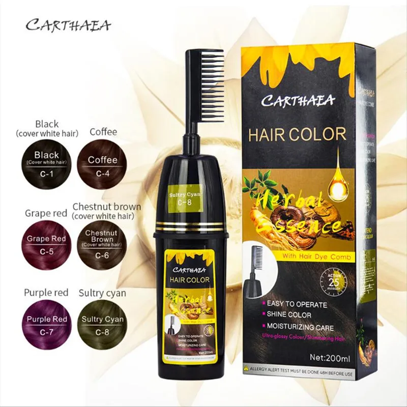

200ml Dye Brush Natural Plant Essence Instant Hair Dye Shampoo Instant Hair Color Cream Cover Permanent Hair Coloring With Comb