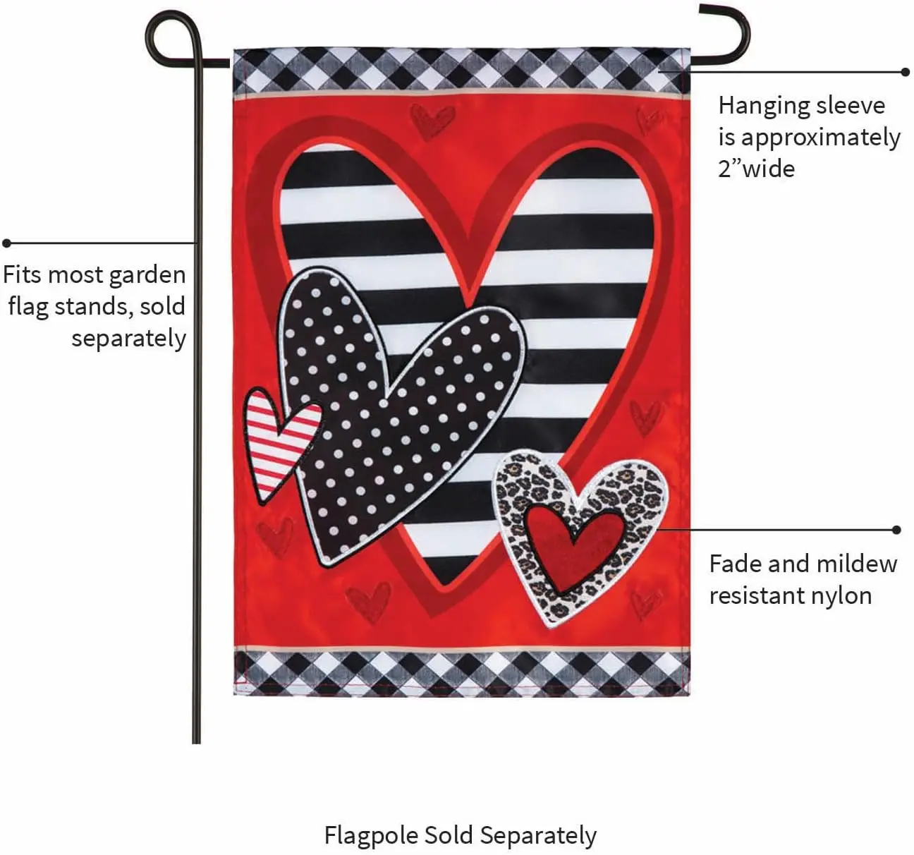 Вечнозеленый флаг с рисунком сердца садовый ко Дню Святого Валентина 12x18