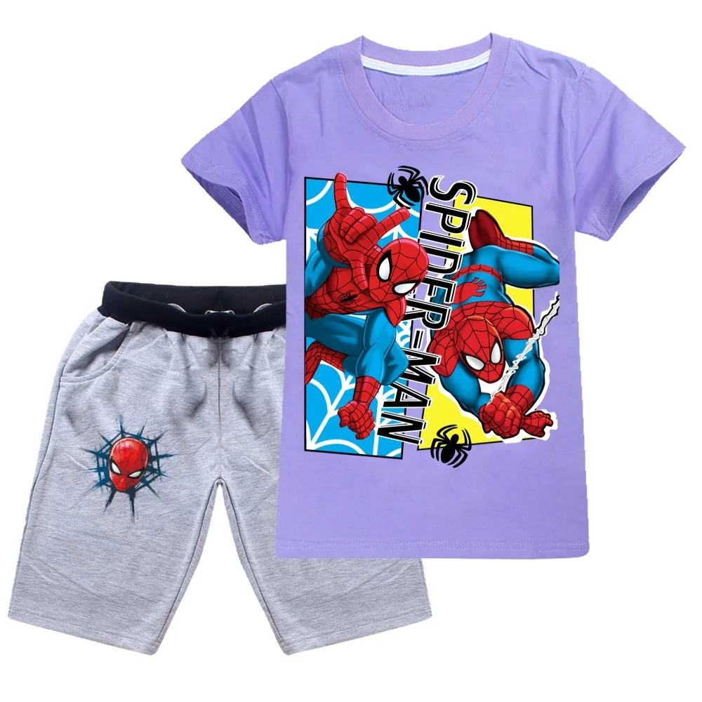 

Cotton Summer Baby Kids Soft Shorts Set Short Sleeve T Boys Girls Spiderman Cartoon Print Two Piece Set 2-15 Years Old