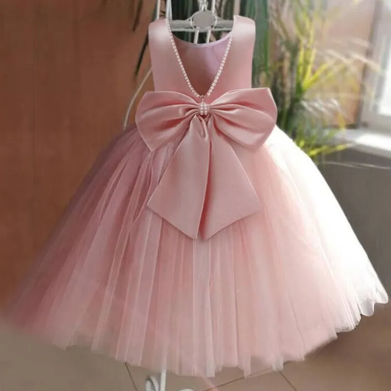 

Wedding Party Dresses for Kids Girls Backless Elegant Teenage Pageant Prom Evening Gown Sleeveless Bow Children's Ceremony Dress