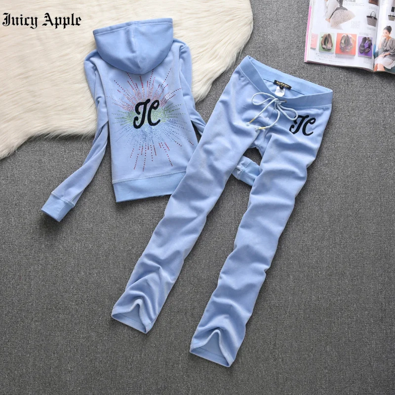 Juicy Apple Tracksuit Woman Two Piece Sets Womens Outifits Casual Fashion Loose Hooded Long Sleeve Sweatpants Spring Female Suit