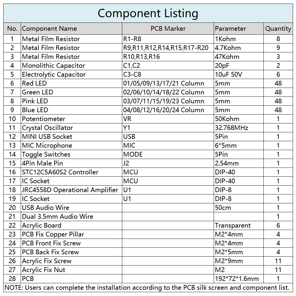 Набор электронный с индикатором спектра звука 4 цвета со светодиодным мигающим