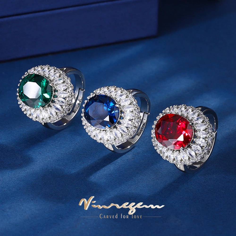 

Vinregem Oval Cut 10*12 MM Lab Created Emerald Ruby Sapphire Gemstone Vintage Adjustable Ring for Women Fine Jewelry Wholesale