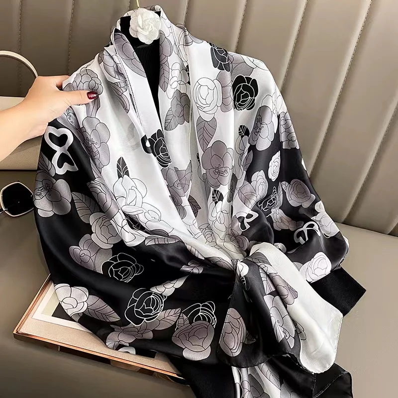 

180*90cm Luxury Brand Women Summer Silk Scarves Shawls Lady Wraps Soft female Geometry beach stole bandanna foulard muffler