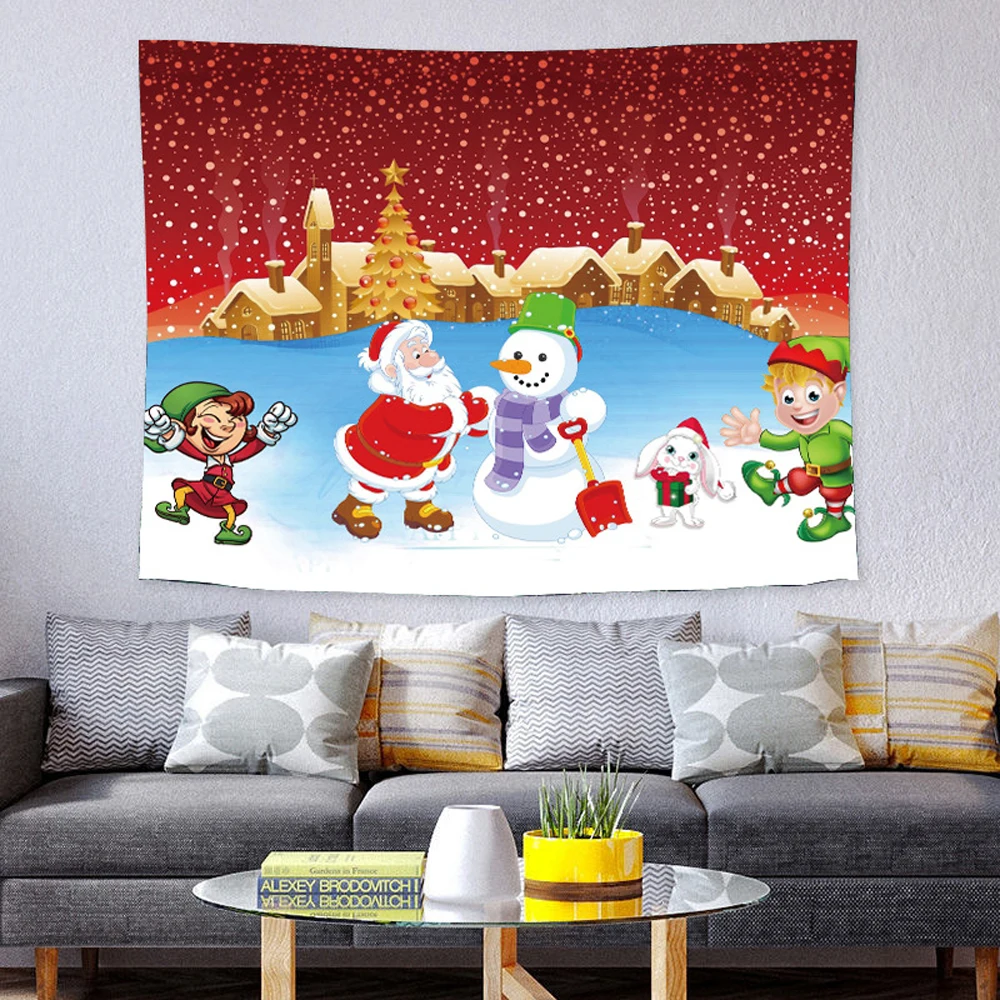 

Snow Forest Tapestry Christmas Snowman Santa Claus Fireplace Elk Tree Tapestrie Bedroom Living Room Dorm Home Decor Wall Hanging