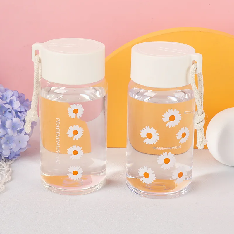 

Outdoor Sports Drink Kettle 0.5L Water Bottles With Rope Cute Daisy Transparent Plastic BPA Free Cup Portable Frosted Travel Mug