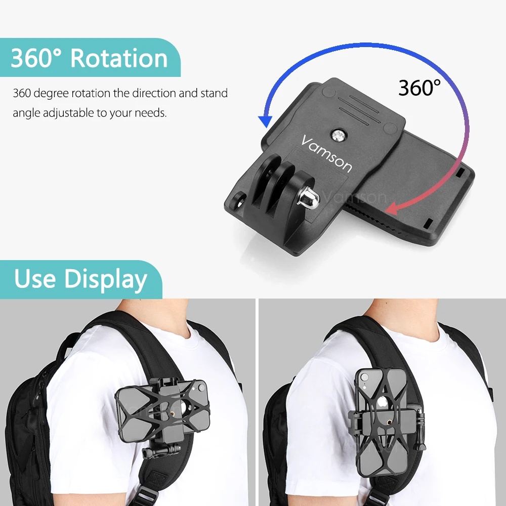 Регулируемое крепление на рюкзак с поворотом 360 градусов для Gopro Hero 10 9 8 |