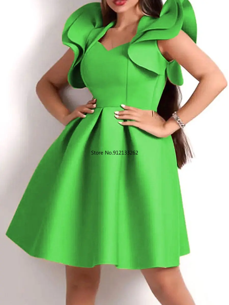 

Summer Elegant African Women Sleeveless V-neck Polyester Solid Color Knee-length Dress Dashiki African Dresses for Women